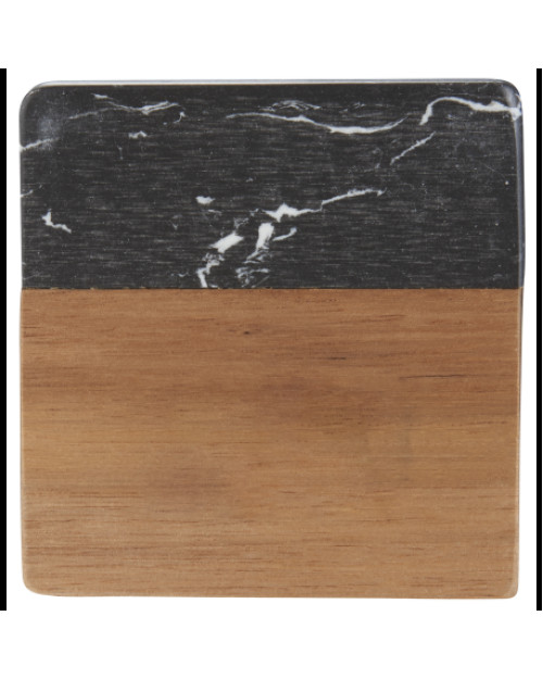 Black Marble and Wood Coaster Set Black Marble and Wood Coaster Set