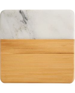 Marble and Bamboo Coaster Set