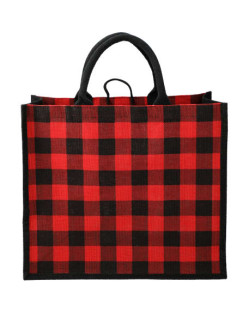 Buffalo Plaid Printed Jute Tote