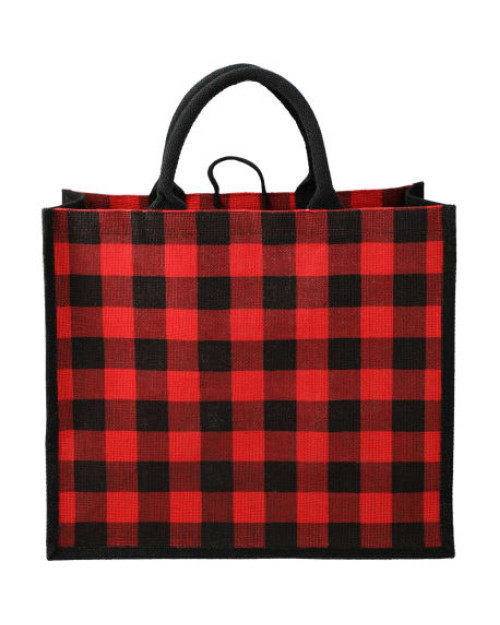 Buffalo Plaid Printed Jute Tote