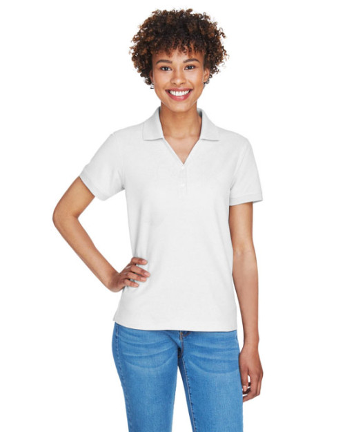 Polo pour femme à manches courtes avec encoure en Y en piqué Pima de Devon & Jones Polo pour femme à manches courtes avec encoure en Y en piqué Pima de Devon & Jones