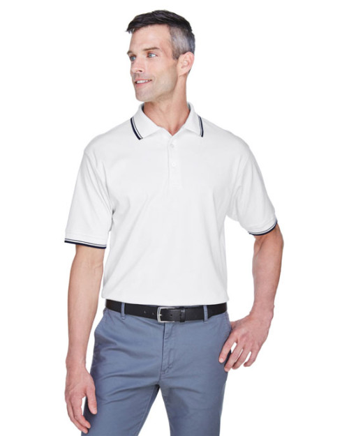 Polo pour homme en interlock avec fines rayures Perfect Pima de Devon & Jones Polo pour homme en interlock avec fines rayures Perfect Pima de Devon & Jones